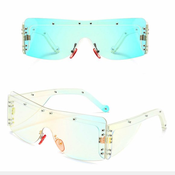 Women Rimless Sunglasses Oversized Flat Designer Single Lens Retro Vintage - Picture 5 of 6